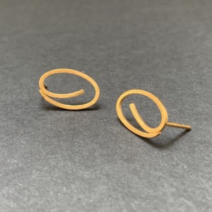 Ohrstecker geschwungenes Oval, ca. 15 mm, Silber goldplattiert