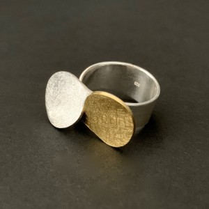 Ring Acht, 2 Platten, ca. 31 mm, Silber teilgoldplattiert
