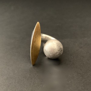 Ring Ellipse / Kugel, ca. 33 mm lang, Silber, Ellipse goldplattiert