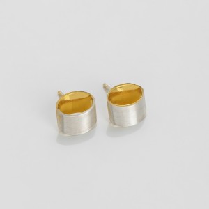 Ohrstecker Oval 3D, ca. 11 mm, Silber - innen goldplattiert