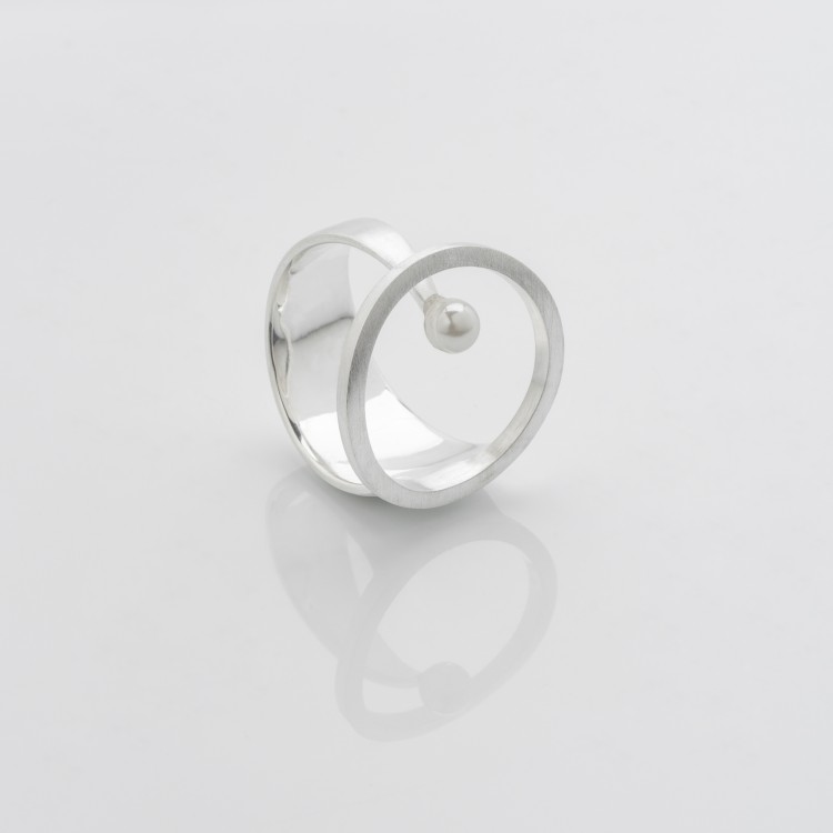 Ring Kreis mit Perle, ca. 22 mm groß, Silber