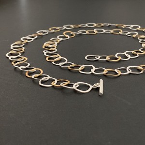 Kette gebogene Ringe, Länge ca. 100 cm, Silber teilgoldplattiert