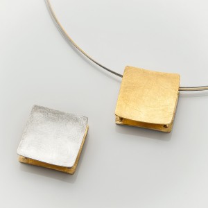 Wendeanhänger quadratisch, Größe 25  X 25 mm, Silber teilgoldplattiert