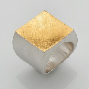 Ring Quadrat, ca. 23 x 23 mm, Silber teilgoldplattiert
