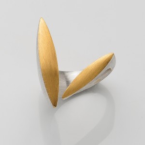 Ring 2 Ellipsen   -   große Ellipse ca. 27 mm, kleine Ellipse ca. 13 mm, Silber teilgoldplattiert